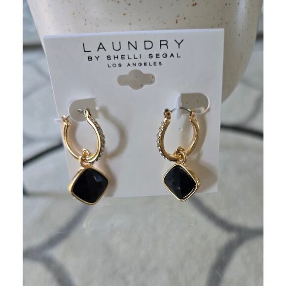 Laundry by Shelli Segal Jewelry - Laundry By Shelli Segal Gold Black Rhineatone Earrings New